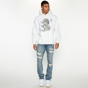 Ropa de calle con capucha de peso pesado de alta calidad, sudadera de lana, logotipo estampado Puff, sudaderas con capucha de gran tamaño de mezcla de algodón personalizado para hombres - Product Image 2