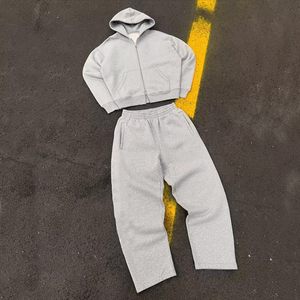 Conjunto de chándal liso de algodón pesado para hombre, conjunto de pantalones de chándal y Sudadera con capucha de dos piezas con logotipo personalizado impreso, chándal deportivo - Product Image 1