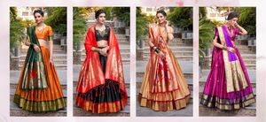 Paithani Lehenga Choli en soie Jacquard de qualité pour l'exportation indienne pour le mariage et la fête disponible à un prix abordable - Product Image 6