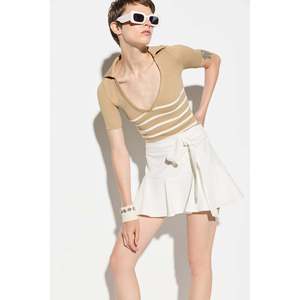 Jupe plissée décontractée vintage au-dessus du genou, 85 % polyester, Mega Merchant, pour l'été, l'automne et le printemps, style short, naturel - Product Image 3