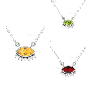 Articles les plus vendus collier fin en or massif 14 carats 7x3.5mm péridot vert et petit collier pendentif en diamant prix d'usine direct - Product Image 1