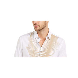 Camicia Casual da Uomo Alfani, Vestibilità Classica, Stampa Astratta a Righe, 100% Cotone Popeline Traspirante, Bianca, Taglia XL - Product Image 2