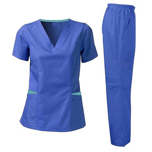 Mujeres cómodo elástico patrón sólido 2 uds cuello en V bordado Scrub Top pantalones trajes Hospital uniforme caballeros Chaquetas de punto - Product Image 6