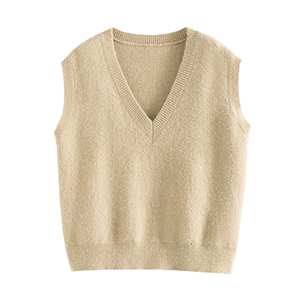 Design New Style V-neck <b>Long</b> <b>Sleeves</b> Women Loose Comfortable Winter Breathable <b>Vest</b> Pullover Support Custom Logo Color Knit - Product Image 1