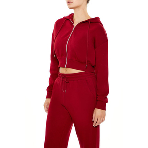 Haut court de haute qualité ensemble de sweats à capuche et pantalons de survêtement zippés ensemble de survêtement deux pièces en polaire personnalisé ensemble de 2 pièces Streetwear pour femmes - Product Image 2