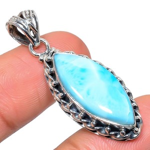 Joyería colgante clásica para mujer, joyería de estilo bohemio de plata 925, colgante hecho a mano de piedras preciosas de Larimar, regalo para - Product Image 1