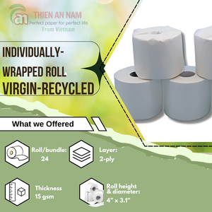 Rouleau de papier toilette Jumbo gaufré personnalisé de qualité supérieure à 2 plis Papier hygiénique durable Emballage individuel Taille du paquet - Product Image 2