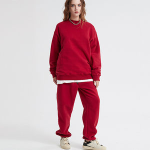 360g coton solide col rond hommes deux pièces ensemble survêtement coupe ample pull deux pièces à capuche pantalons de survêtement ensemble homme - Product Image 2