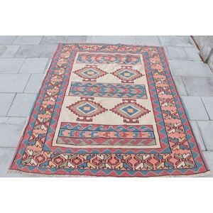 พรมวินเทจขนาด 4.7x5.5 ฟุต พรมตุรกี ลายต้นไม้และพืชสีแดง พรมขนสัตว์ - Product Image 1