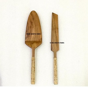 2024 Handcrafted Dessert Set Wicker Handle Cake Server and Knife Set Mango Wicker Handle New Style Cake Server Set From India - Product Image 5