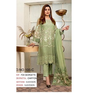 white christmas dresses Handmade 2 PC Unstitched Chiffon Ribbon Work Dresses – Selection.pk main image 1
