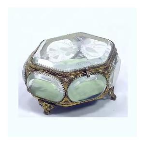 Joyero de cristal biselado de diseño vintage antiguo bellamente hecho a mano de latón de alta calidad y vidrio biselado para exportación - Product Image 1