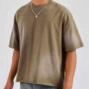 T-shirts personnalisés pour hommes, coupe ample, décontractés, en coton biologique épais, col côtelé, épaules tombantes, style streetwear, effet délavé au soleil - Product Image 1