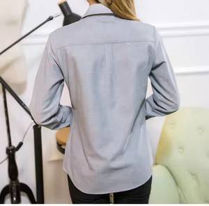 Camisas Oxford de algodón de alta calidad para mujer, blusas bordadas superiores personalizadas de Color sólido para mujer, camisas formales de oficina para mujer - Product Image 4