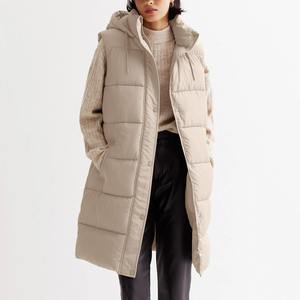 เสื้อกั๊กพาร์กาผู้หญิงยาวปานกลางมีฮู้ด, ฤดูใบไม้ร่วงฤดูหนาวผ้าฝ้ายสีบริสุทธิ์แขนกุดหนังแกะ - Product Image 4