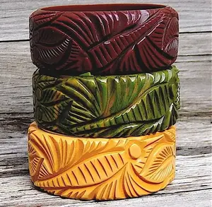 Fait à la main moutarde personnalisé fakelite bakélite résine bijoux Unique mode bracelets pour femmes sculpture bracelet - Product Image 2