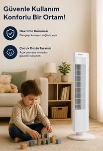 Ventilateur colonne électrique sans pales Kumtel KTF-258W, design en plastique blanc, 50W, minuterie, 3 vitesses, télécommande, oscillant, usage domestique - Product Image 2