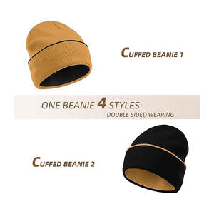 หมวกบีนนี่สำหรับผู้ชายหมวกผ้าถักแจ็คการ์ดสำหรับฤดูหนาวโลโก้ตามสั่ง - Product Image 2