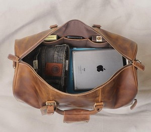 Lujo personalizado cuero de vaca Weekender Duffle Bag cremallera poliéster llevar equipaje para viajes al aire libre gimnasio deportes almacenamiento hombres - Product Image 3