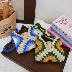 Crochet Handmade Cotton Fashion Open Portable Sunflower Pattern Large Capacity Medium Shoulder Crossbody <b>Bag</b> Women's Single - Product Image 4