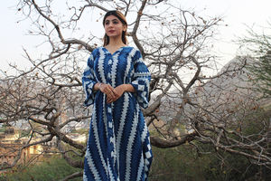 Ecológico 100% algodón bloque de mano impreso elegante Indigo raya Kaftan cómodo ropa de playa Broder detalles vestidos casuales - Product Image 6