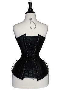 Corset de maintien respirant pour le corps, style steampunk burlesque, ajusté, sur-poitrine, contrôle moyen, extrêmement galbant, en cuir noir - Product Image 4