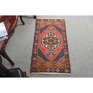 Turkish Kilim Patchwork Rug 1.8 X 3.6ft <b>Red</b> Black Flat Weave Eco Friendly <b>Wool</b> Latex Backing Hallway Rectangle Dining Room Model - Product Image 1