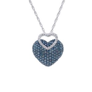 Collier pendentif cœur en diamant naturel blanc bleu rond de 1,02 ct, chaîne à maillons tendance en argent sterling, pour femme, mariage, fiançailles - Product Image 1