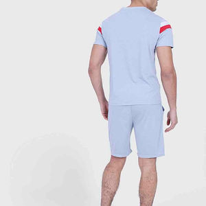 ชุดวอร์ม2ชิ้นสำหรับผู้ชายคอกลมแขนสั้นแนวสตรีทกลางแจ้งลายทางโลโก้ออกแบบได้ตามต้องการเสื้อผ้ากีฬาชุดสั้นสำหรับผู้ชาย - Product Image 2