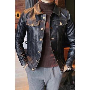 2024 luxe hommes marque vêtements haute qualité coupe ajustée décontracté veste en cuir à la mode printemps manteaux laine tissu fourrure décoration - Product Image 5