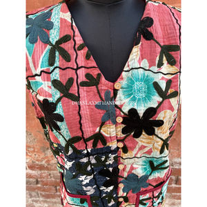 Manteau de Style Vintage en coton indien, broderie à la main, imprimé Floral multicolore, veste d'été à boutons - Product Image 5