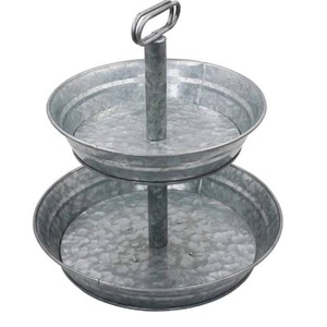 Top Trending Acacia Wood and Metal 2 Tier <b>Cake</b> Stand With Printed Enamel Top Decorative <b>Cake</b> <b>Server</b> Stand For Wedding Party Use - Product Image 3