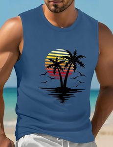 Débardeur graphique sans manches pour hommes grande taille vêtements respirants tricotés hawaïens cocotier design patriotique - Product Image 2