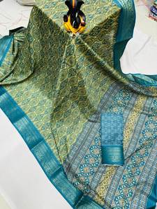 ส่าหรีผ้าไหมพิมพ์ลายดิจิตอลหลากสีสวยงามมีขอบ kanchi - Product Image 2