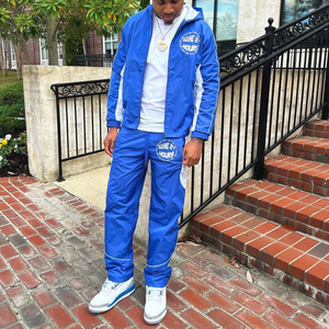 ชุดวอร์ม2ชิ้นของผู้ชายชุดวอร์มผ้าโพลีเอสเตอร์ลายทางแบบกำหนดเองใส่ได้ทั้งชายและหญิงมีสีเข้ากัน - Product Image 2