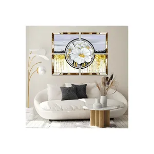 Juego de pintura de flores blancas modernas con borde de plexiglás hermosas flores pinturas de decoración del hogar - Product Image 1