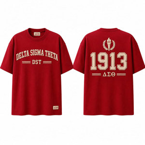 เดลต้า ซิกมา ทีต้า DST 1913 เสื้อยืดแขนสั้นสีแดงผู้ชายเสื้อลำลองผ้าฝ้ายคอกลมทรงโอเวอร์ไซส์ตัดเย็บแบบคอนทราสต์ - Product Image 4