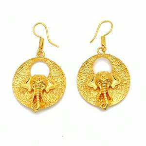 Exclusivos Pendientes Colgantes de Latón Chapado en Oro de 18k con Diseño de Cara de Elefante, Joyería Religiosa de Diseño, Venta al por Mayor para Mujeres - Product Image 1