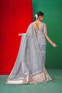 New Beautiful Party Wear Organza Lining With Glossy Codding and Gotta Patti Work Borders Sari Collection <b>for</b> <b>Women's</b> - Product Image 2