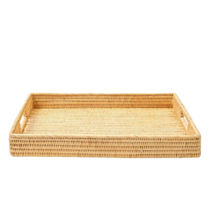 Ensemble de plateaux en rotin à poignée en acier de taille multiple Cane Food Bread Table Fruit Woven Woven Bamboo Dining Coffee Table Rattan Tray - Product Image 3