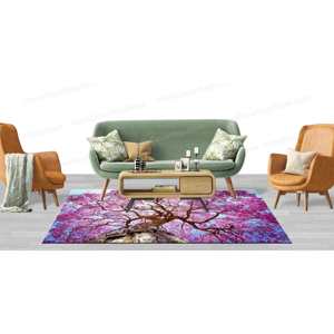 Alfombra con estampado de paisaje de árboles, fácil de limpiar, para pasillo, comedor, alfombra fina no tejida - Product Image 5