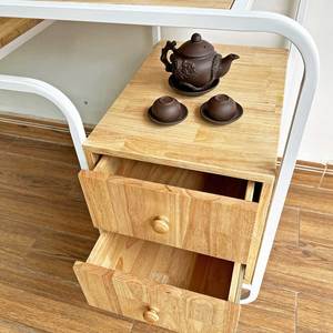 Natural Wood Makeup Vanity <b>Table</b> with Iron Frame & Lighted <b>Mirror</b> BTD68063 - Product Image 6