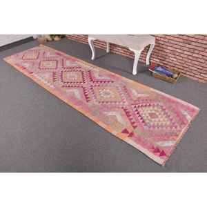 Alfombra Turca Vintage de 3.1x10.4 pies (94x318 cm), Alfombra Marroquí Rosa Kilim - Product Image 2