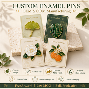 Badges de revers en métal personnalisés en émail dur, plaqués or, motifs botaniques : Ginkgo, Monstera, Camélia, Agrumes - Product Image 4