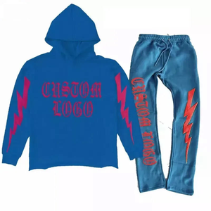 Ensemble de survêtement en molleton de coton pour homme, taille plus, avec capuche et pantalon de jogging, impression de logo personnalisé, couleur unie, vêtements décontractés - Product Image 2