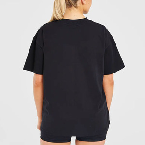 Camiseta de gran tamaño negra de alta calidad para mujer, camiseta de manga corta de diseñador súper suave y ligera, camiseta de entrenamiento de Yoga para gimnasio de ajuste relajado - Product Image 2