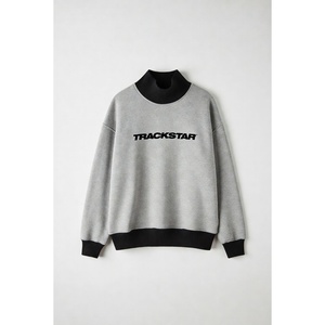 Oversized Dark Blue Blue Mock Neck <b>Sweatshirt</b> for Women <b>White</b> Contrast Stand Collar Trackstar OEM Private Label - Product Image 6