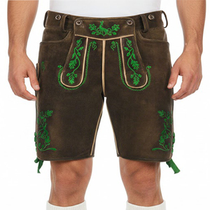 Auténticos Pantalones Cortos de Cuero Genuino para Hombre, Estilo Alemán, a Cuadros, Transpirables, para el Oktoberfest, Color Marrón Oscuro - Product Image 2