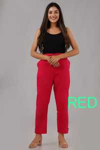 Pantalon confortable en coton avec deux poches latérales pour femme et fille, élégant, coupe classique, belle couleur rose - Product Image 2