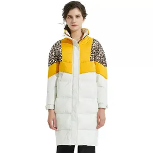 Manteau en duvet de couleur contrastante pour femme, doudoune épaisse à capuche, manteaux chauds d'hiver avec léopard